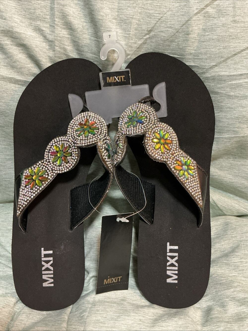 NEW Black Mixit Womens Rose Wedge Sandals size 7